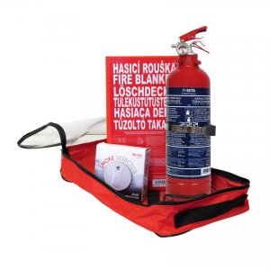 Household set - fire extinguisher 1 kg + fire and smoke detector + fire extinguishing mask
