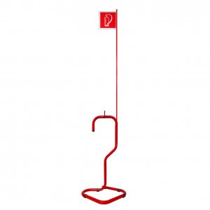 Metal stand for fire extinguisher with information bar